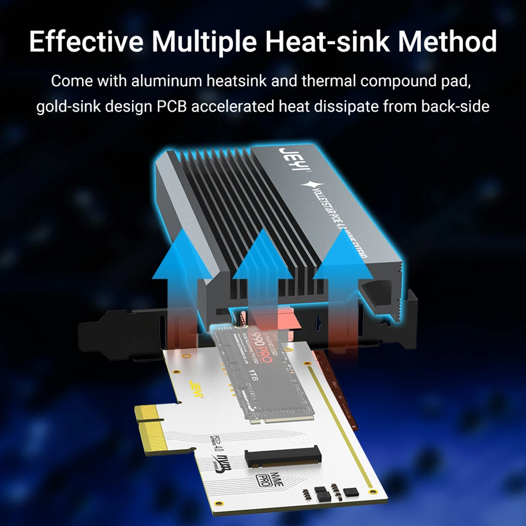 JEYI VolleyStar-PRO Heat Sink Heatsink M.2 for NVMe SSD for NGFF TO PCIE X4 Adapter M Key Port Card PCI-E 3.0 x4 Full Speed