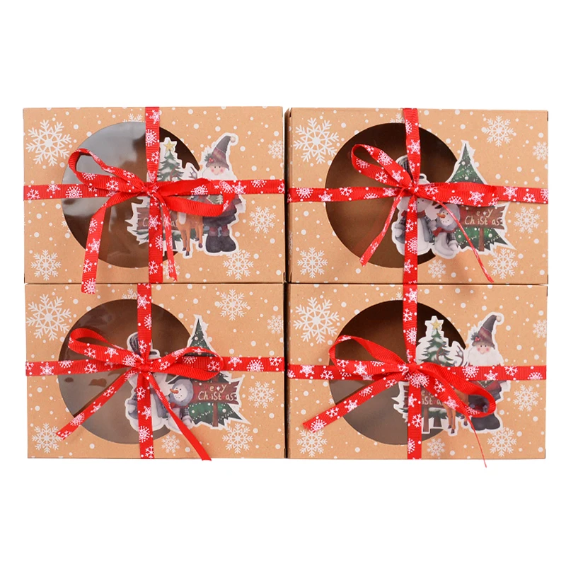

2pcs Christmas Gift Bags Snowman Santa Claus Box with Ribbon Christmas Present Muffin Snacks Packaging Paper Boxes Navidad Decor