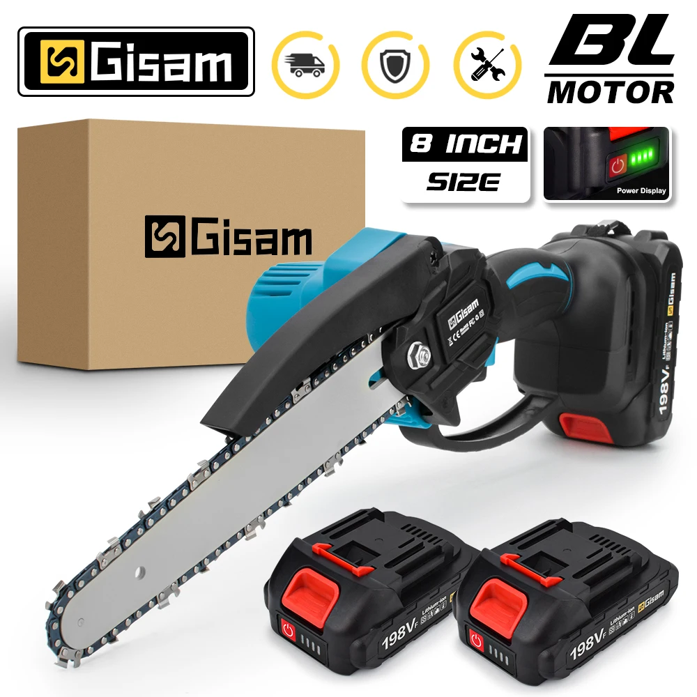 Gisam Brushless 8 Inch Electric Chain Saw Cordless Mini Handheld