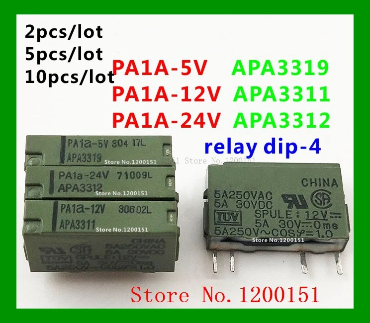 Pa1A-5V Pa1A-12V Pa1A-24V Apa3319 Apa3311 Apa3312 5A250Vac Relè Dip-4