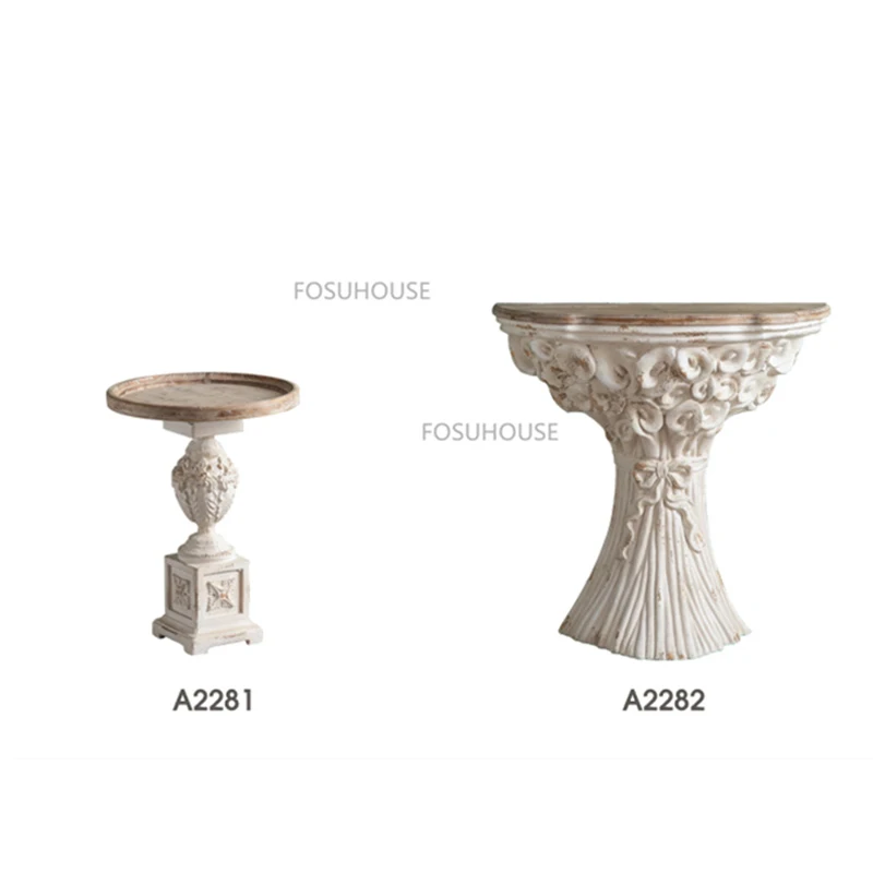 Nordic Solid Wood Coffee Table for Caf&eacute; Furniture Small Round Table Vintage Upscale Roman Carving Design Coffee Shop Side