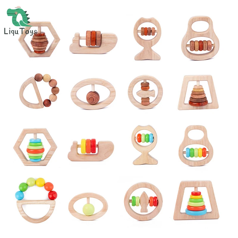 LIQUWoodenTeethingToysMontessoriTeetherToysWoodenTeetherRattle