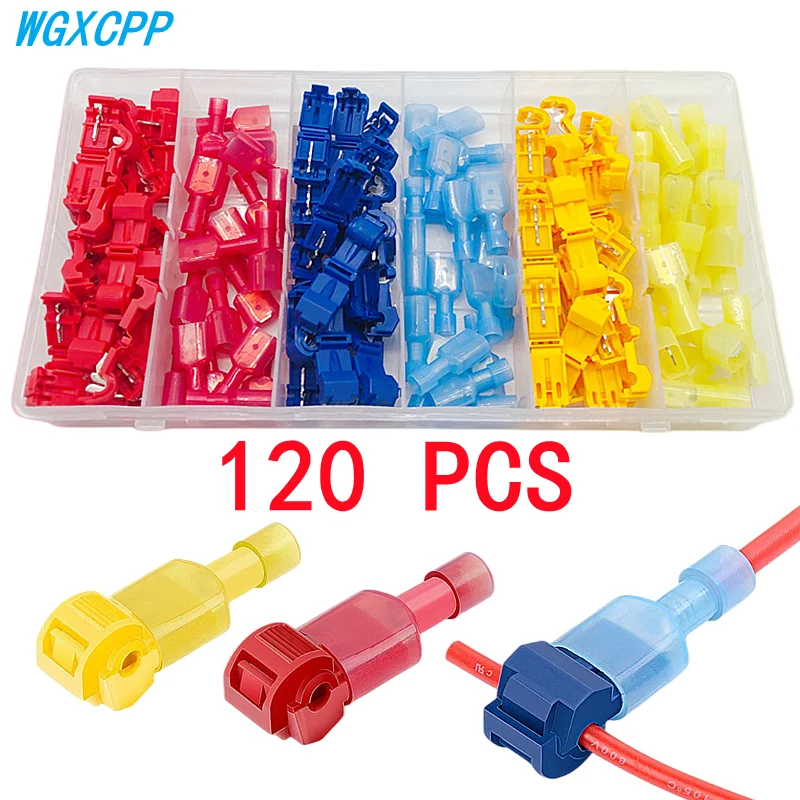 Caixa Terminal de Crimpagem tipo t Clipe de Conexão de Fio Rápido Conector Elétrico Isolado sem Casca Terminal de Fio Plug-in 60 120 Pcs em