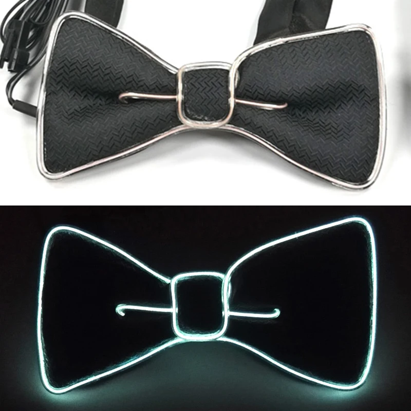 Männer Geschenk Neon EL Draht Glowing Schwarz Krawatten Fedor Hut Hochzeit Party Decor LED Leuchtende Krawatten Für Männer DJ Bar Club Bühne Prop – Detail 25