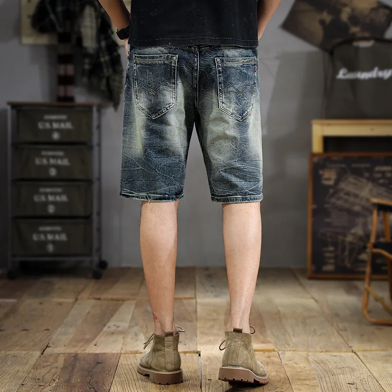 Retro Washed Do the Old Cowboy Shorts Men\'s Korean-Style Slim-Fit Straight Shorts Summer Ins Versatile Bermuda Shorts