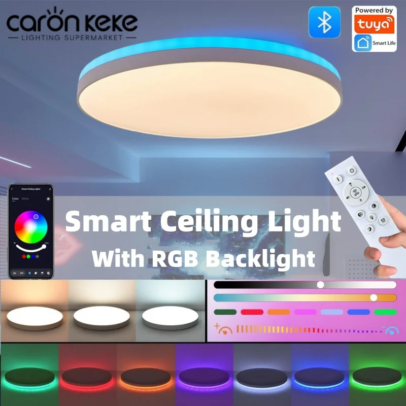 スマート LED シーリングライト RGB バックライト付き Bluetooth Tuya APP リモコン調光リビングルーム寝室ホームデコレーションアンビエントランプ