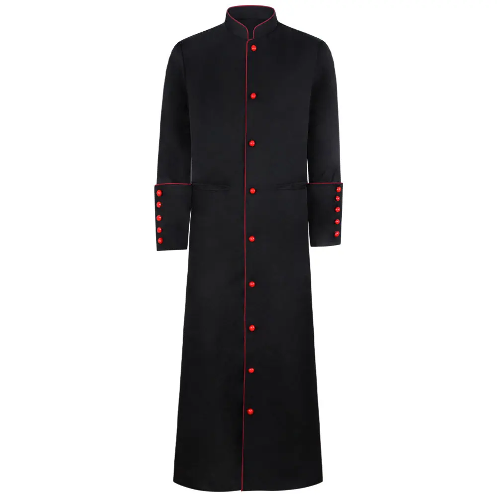 

Church Priest Trench Jacket Cassock Clergy Robe Preacher Men Liturgical Stand Collar Single Breasted Minister Choir Roman Pastor