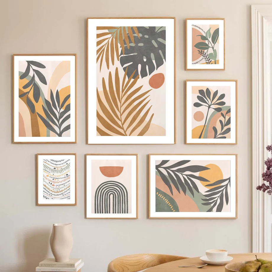 

Boho Abstract Palm Leaf Monstera Rainbow Sun Canvas Painting Posters Nordic Wall Art Pictures Prints Living Room Home Decoration