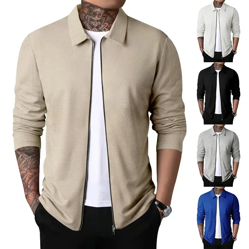 

Men's New Cardigan Top Zipper Lapel Autumn Solid Color Casual Jacket Versatile Temperament Slim Spring Coat Men Clothing