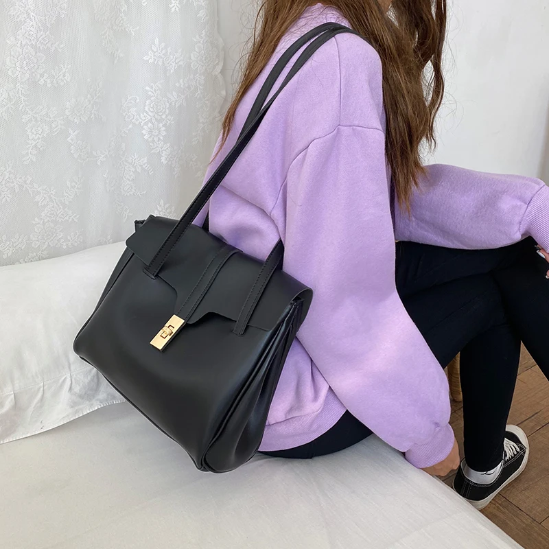 Women's Stylish Soft Leather Flap Tote Bag Top Quality PU Leather Shoulder Crossbody Bags For Women 2022 Lady Travel Bucket Bag