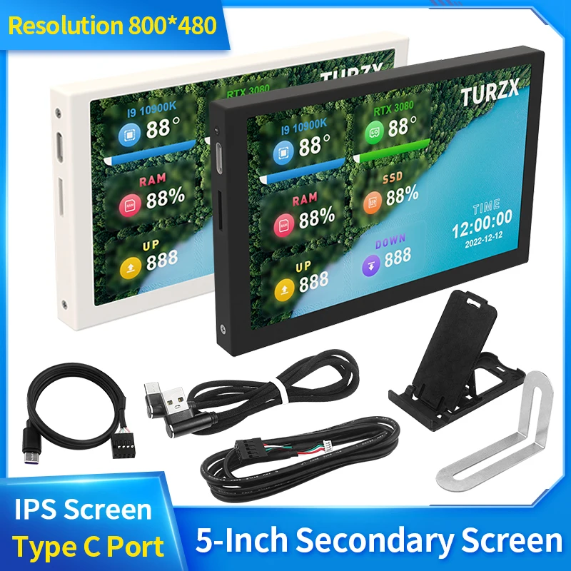 Ips Tipo-c Tela Secundária 800×480 Display Lcd Cpu Gpu Ram Monitoramento Hdd Aida64 Livremente Caixa de Alumínio Dinâmico 5