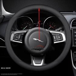 Premium Car Leather Steering Wheel Cover - Luxurious Interior Upgrade Accessory (O black with logo)