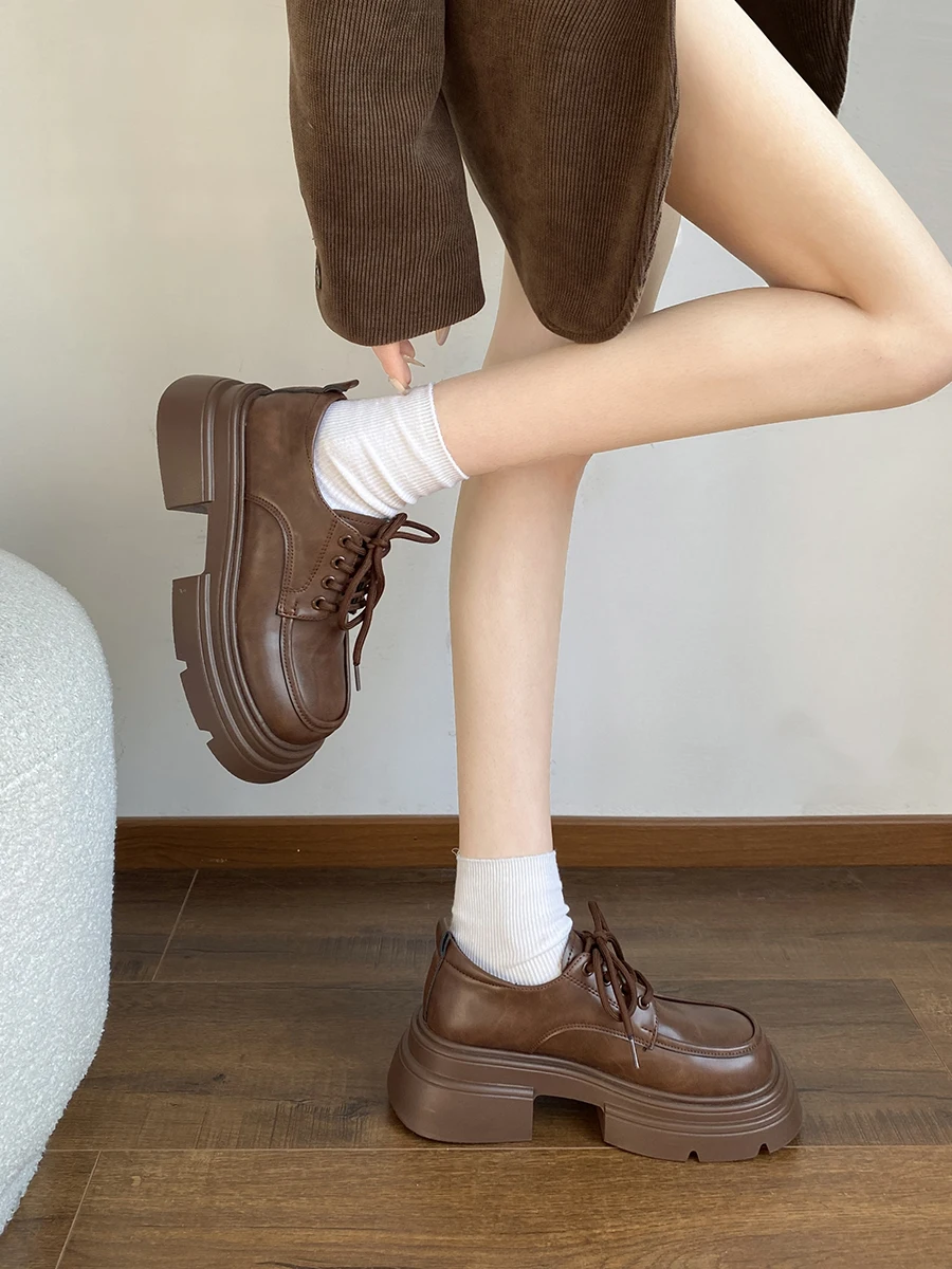 

Кроссовки женские на платформе, повседневные оксфорды, каблук, платформа, круглый носок, классические, в британском стиле, Осень-зима