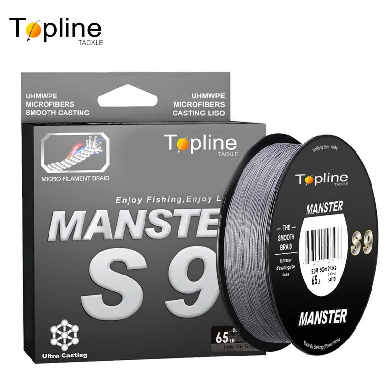 Topline Tackle S9 Mander Series 500M Pe Line 9 Strand Reverse Spiral Tech Multifilamento Lenza 20 30 40Lb