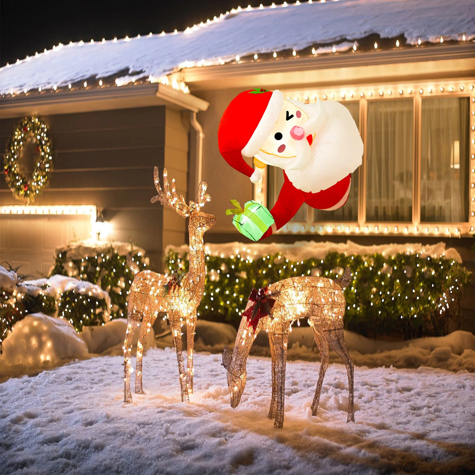 OurWarm 3.5Ft Santa Claus Inflatables Christmas Outdoor Christmas Decorations Lean Out from Window with LED Lights images - 6