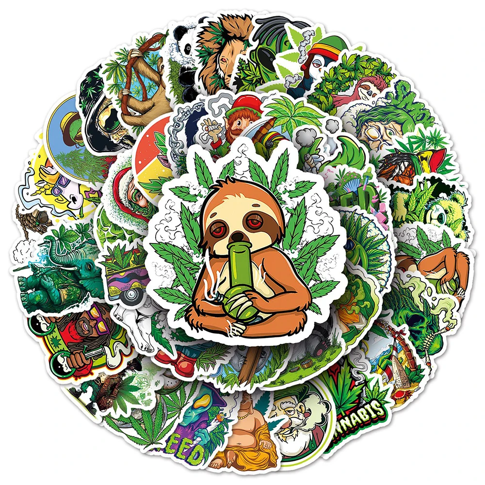Decorative Stickers 10/30/50/100PCS Funny Characters Leaves Weed Smoking Stickers Graffiti DIY Skateboard Fridge Guitar Motorcycle Cool Sticker Toys cartoon stickers graffiti stickers colorful stickers decorative stickers