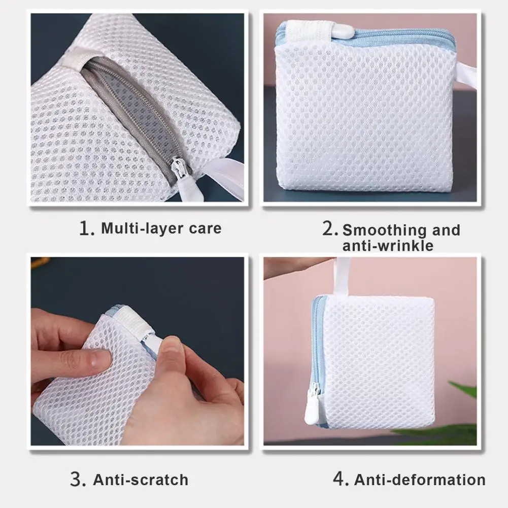 3 Pcs Double Layer Mesh Laundry Bag Thickened Pilling Prevention Clothes Organizer Prevent Clothes Tangling Clothes Bag for Home 4