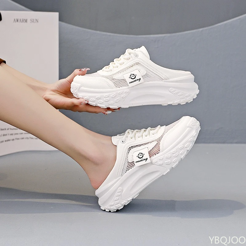 High Quality Casual Chunky Half Slippers Shoes for Women Summer Wear One Foot Lazy Shoes New Versatile Comfortable Mesh Sandals