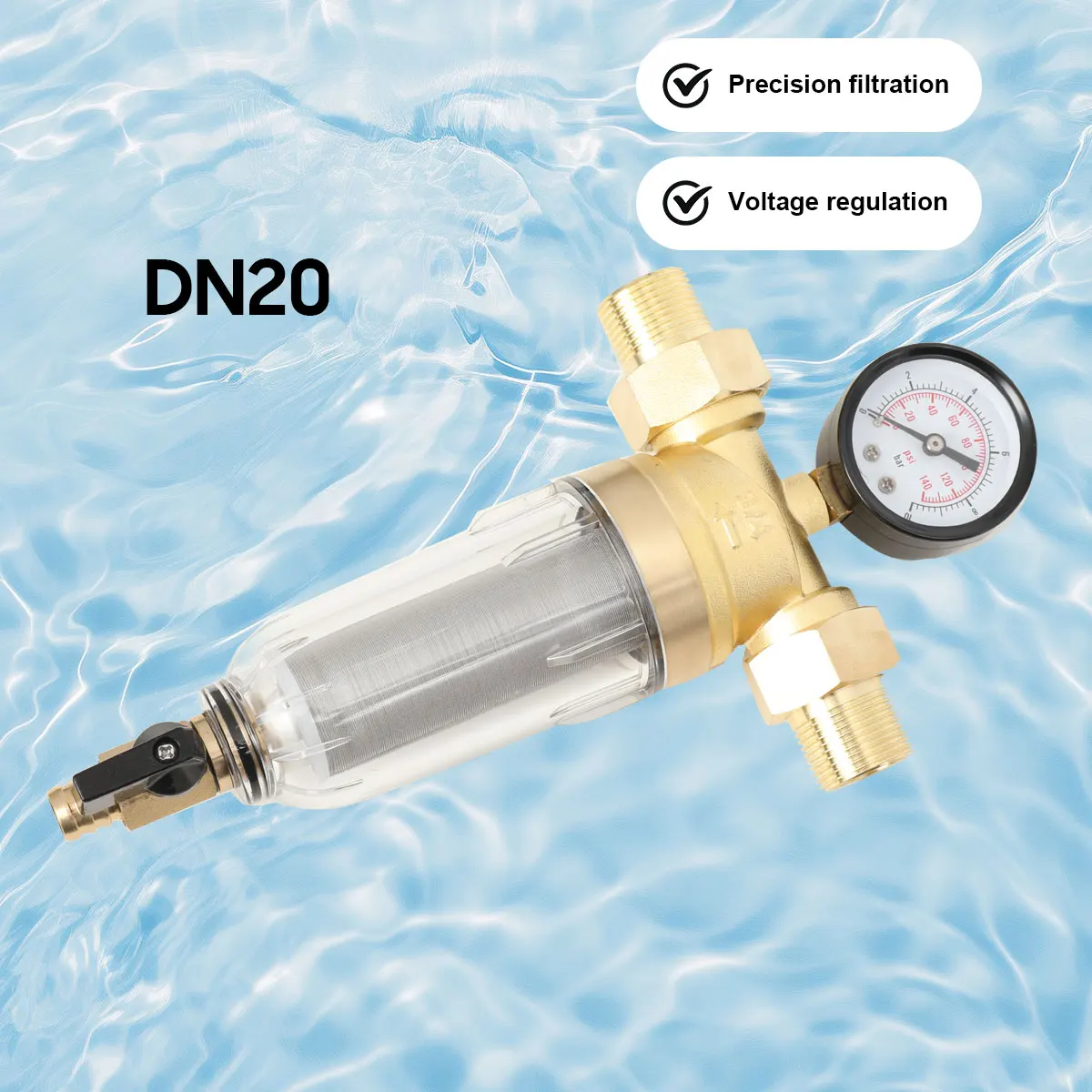 DN20 Spray Gun Air Pressure Regulator Gauge & In-Line Water Trap Air Filter 16 Bar