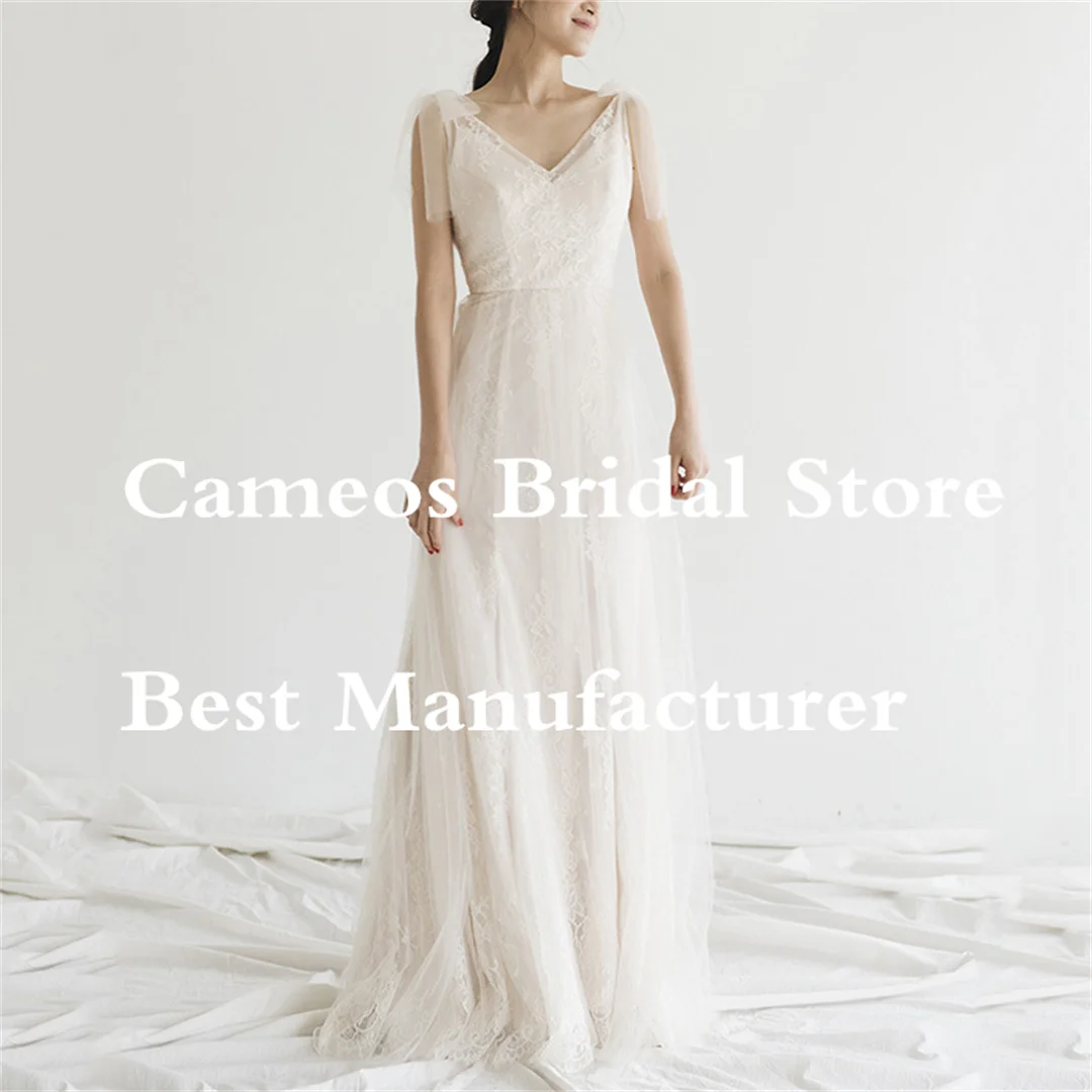 

SONDR V-Neck Custom Made Lace Boho Wedding Dresses Ruched Corset Ivory Korea Sheath Brides Gowns Women Bridal Dresses