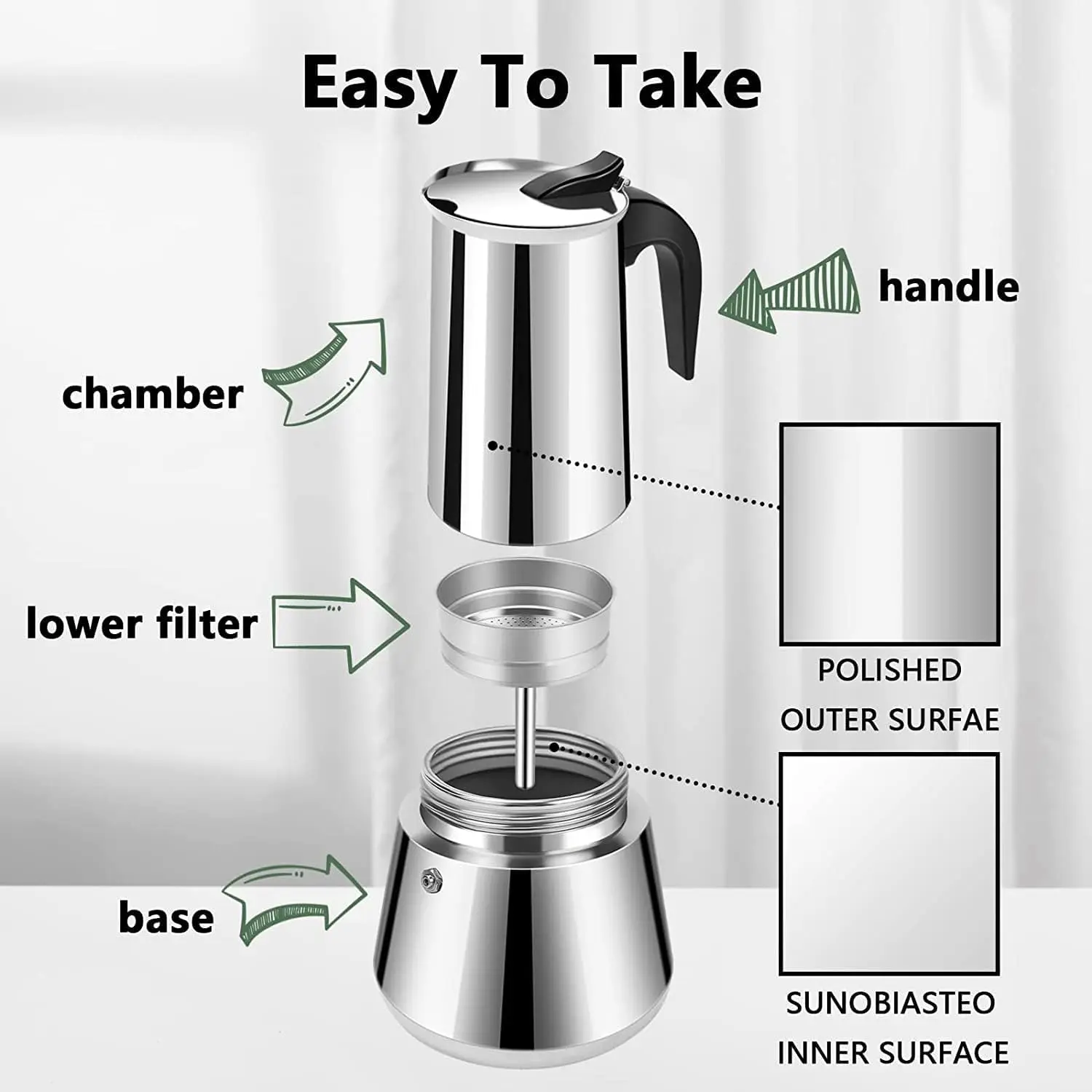 4/6/9 Tassen Moka Pot Caffe Maschine Espresso tassen Kaffee maschinen Latte Perkolator Herd Top Moka Kaffee maschine – Detail 9