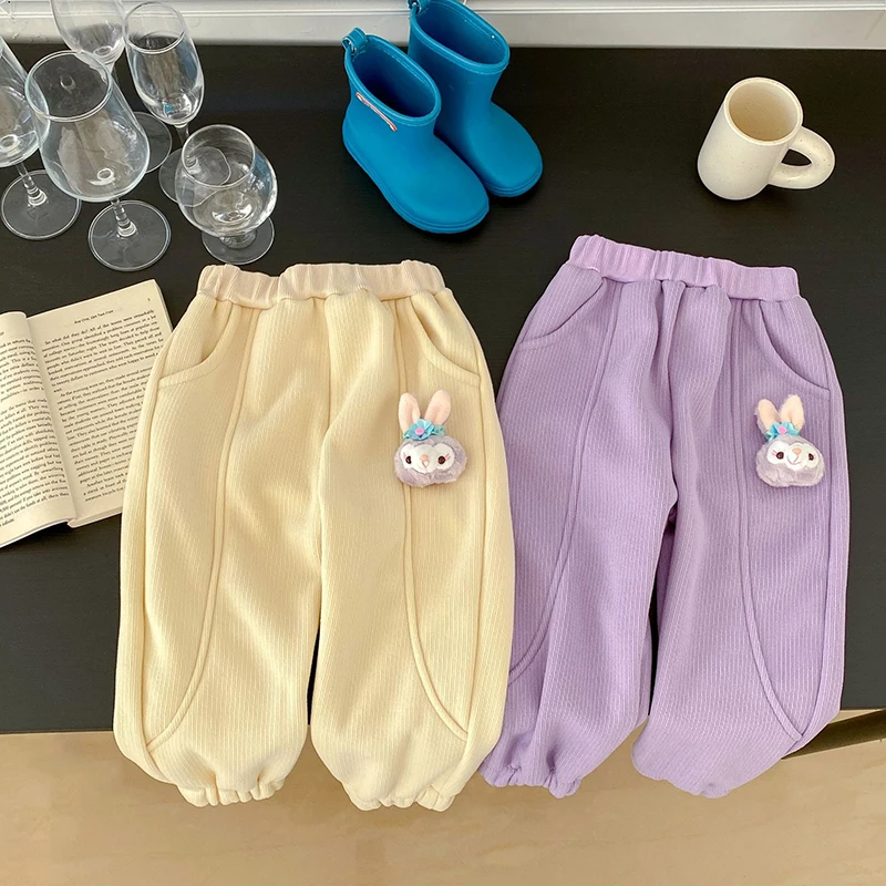 

Disney Kawaii Anime Stellalou Wintertime Fleecing Warm Trousers Cute Cartoon Thickness Leisure Sweatpants Lovely Gifts for Girls