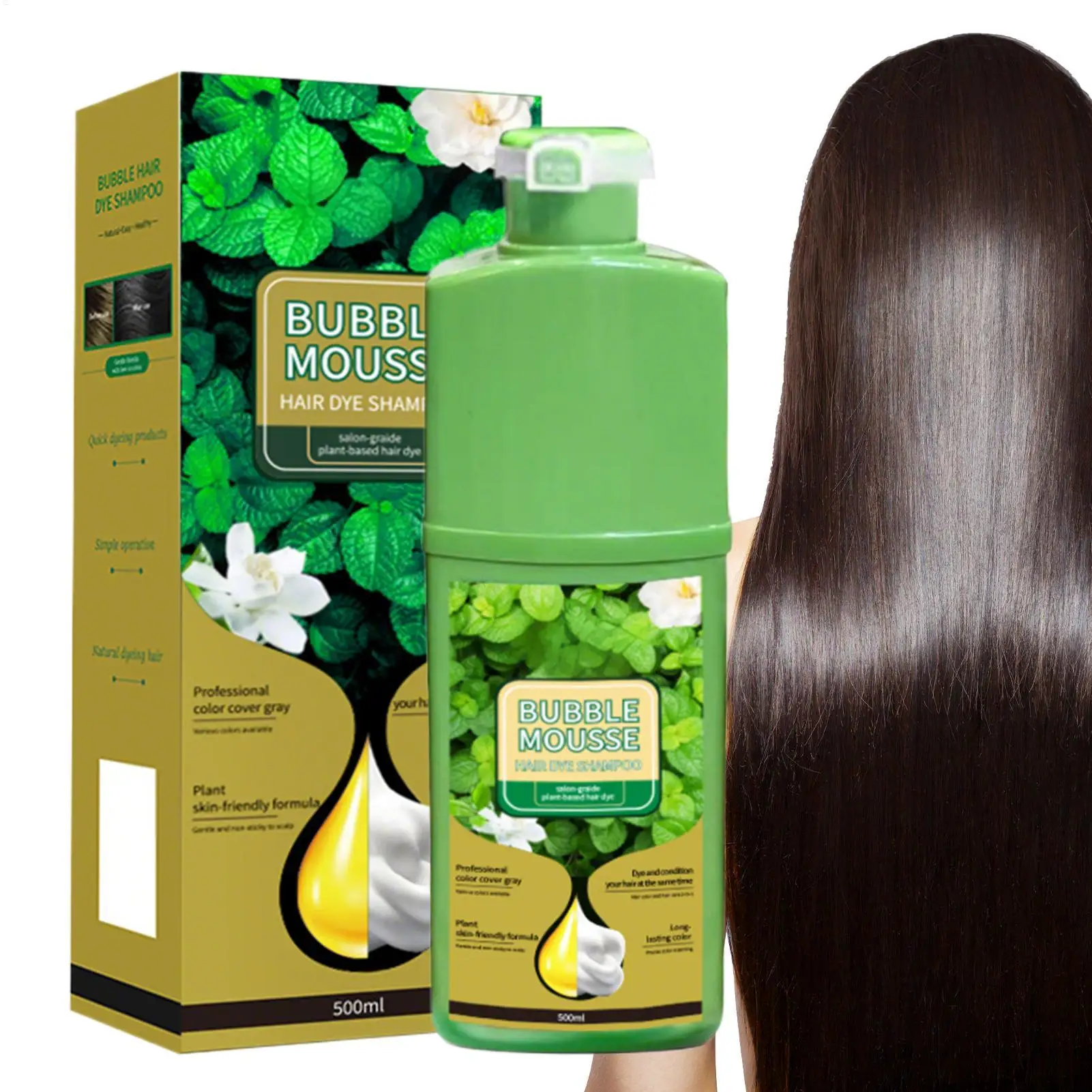 Shampoo Colorante Effetto Bolla Nero/Marrone per Capelli, Copre i Capelli Grigi, Ripara i Capelli Danneggiati, Tinta Effetto Bolla Senza Sforzo - immagine 3