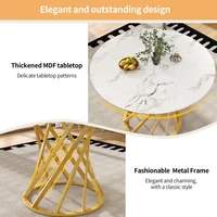 Table à manger ronde, table de cuisine, table basse ronde pour 4, adaptée à la salle à manger, au salon, dessus de table marbré en MDF 80 × 80 × 76 cm 2