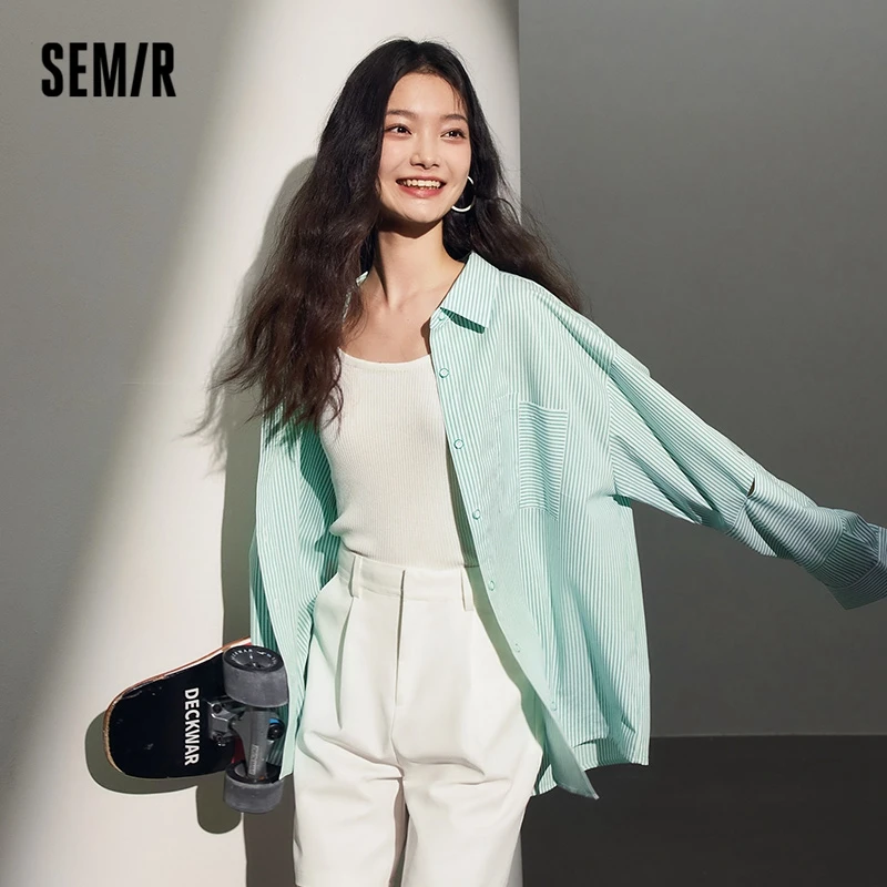 Semir 2023 Women Shirt Long-sleeved Shirt Autumn New Mid-length Slit Personality Oversize Simple Temperament Shirt for Women semir vest women imitation lamb wool reversible 2023 winter new retro oversize stand collar top