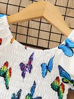 Vêtements pour enfants Robe à imprimé papillon vibrant pour filles Convient pour 1-8 ans Vêtements d'été pour enfants Jupe papillon colorée blanche 4