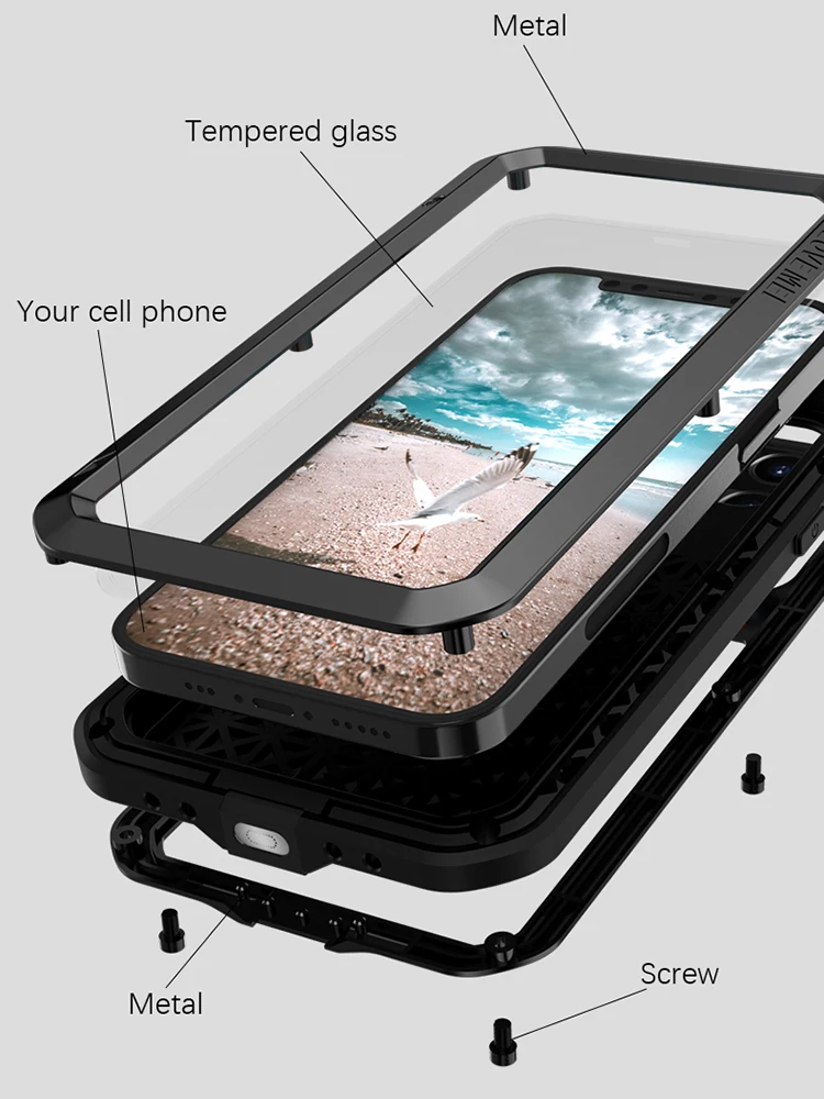 Love Mei Metal Waterproof Case For Apple Iphone 12 Pro Max mini