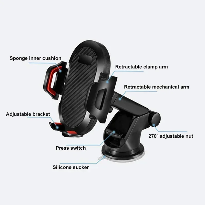 Car Phone Holder 360 Degree Rotation Suction Cup Instrument Panel Holder Car Phone Holder Universal 2-In-1 Smartphone Holder