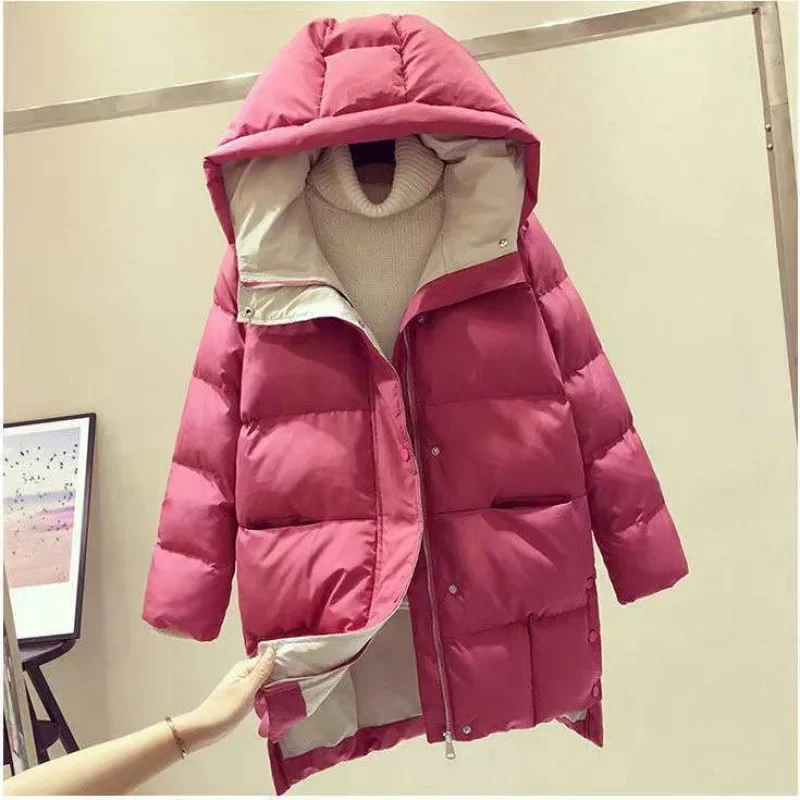 

Winter Jacket Women Hooded Thicken Warm Ladies Long Coats Elegant Button Down Oversized Outerwear Streetwear Parkas