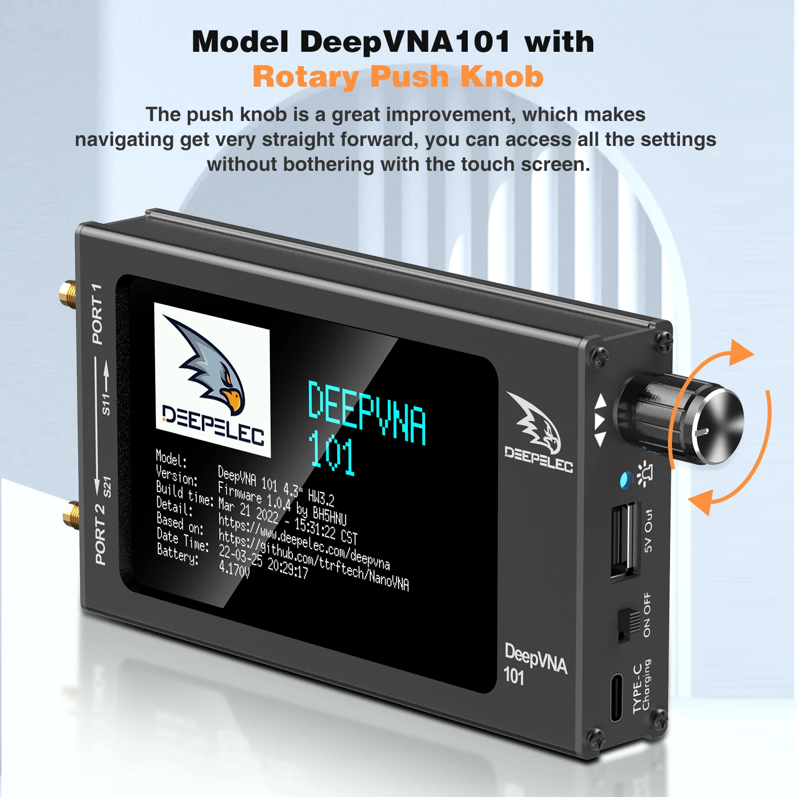 DeepVNA-101 4.3 ġ ׳ м, 10k-1.5GHz SWR 跮 VHF UHF Ʈũ м, HW3.2 IPS LCD  ݼ ̽, NanoVNA-F