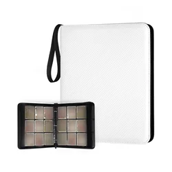 Premium 900-Pocket Zippered Card Binder with Double-Sided Sleeves for Secure Card Storage (Black) (WHITE)