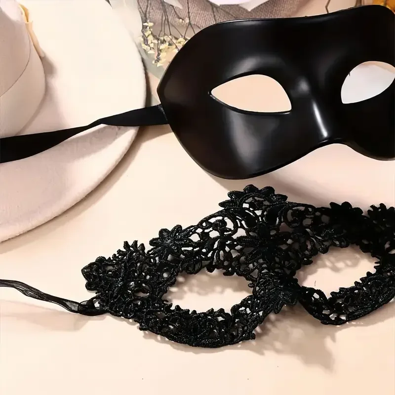 Couples Black Lace Masquerade Mask Set for Venetian Carnival Mardi Gras Halloween Theme Parties Costume Celebration Accessories