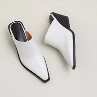 Brand New Ladies Genuine Leather Mules Fashion Med Chunky Heels Summer Wedges Slippers Women 2025 Casual Office Shoes Woman - Image 4