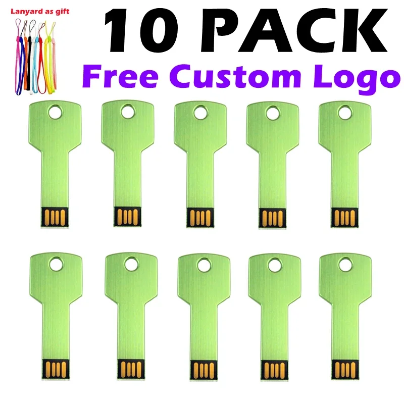 Creative Key Shape Custom Free Logo Photography Metal USB Flash Drive Pen128MB 4GB 8GB 16GB 32GB 64GB Pendrive USB 2.0 10Pcs Lot