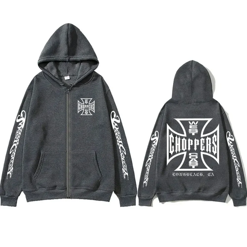 West Coast Choppers Cross Graphic Print Zipper Hoodie Men Hip Hop Gothic Vintage Zip Up Jacket Men's Fleece Oversized Hoodies