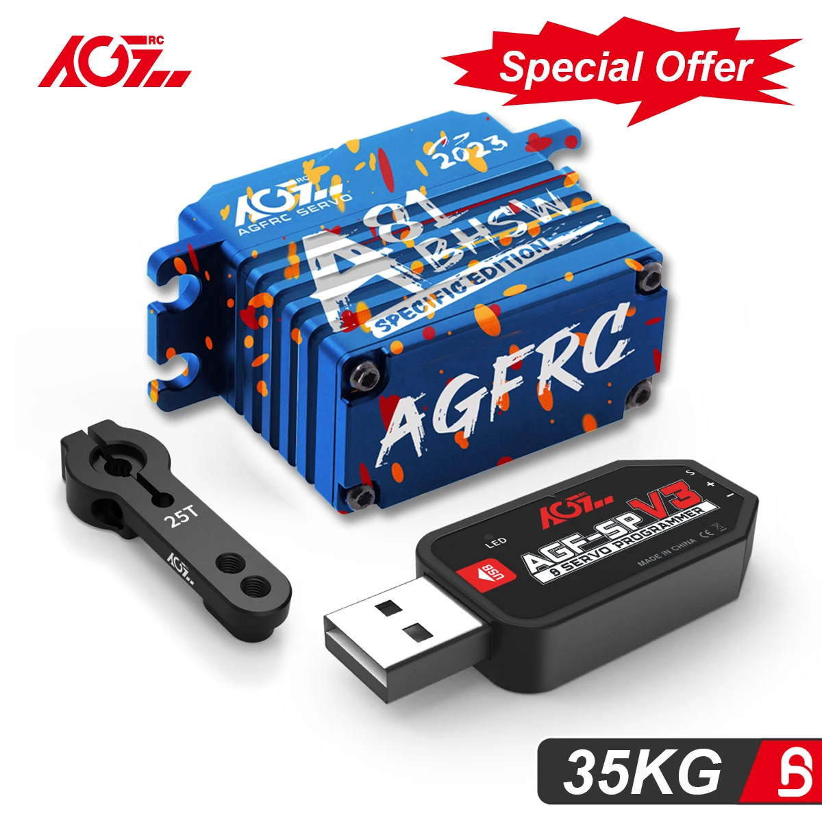 

Special Offer AGFRC A81BHSW 35KG Programmable High Speed Waterproof Brushless RC Servo for 1/8 1/10 Scale Car Buggy Boat Traxxas