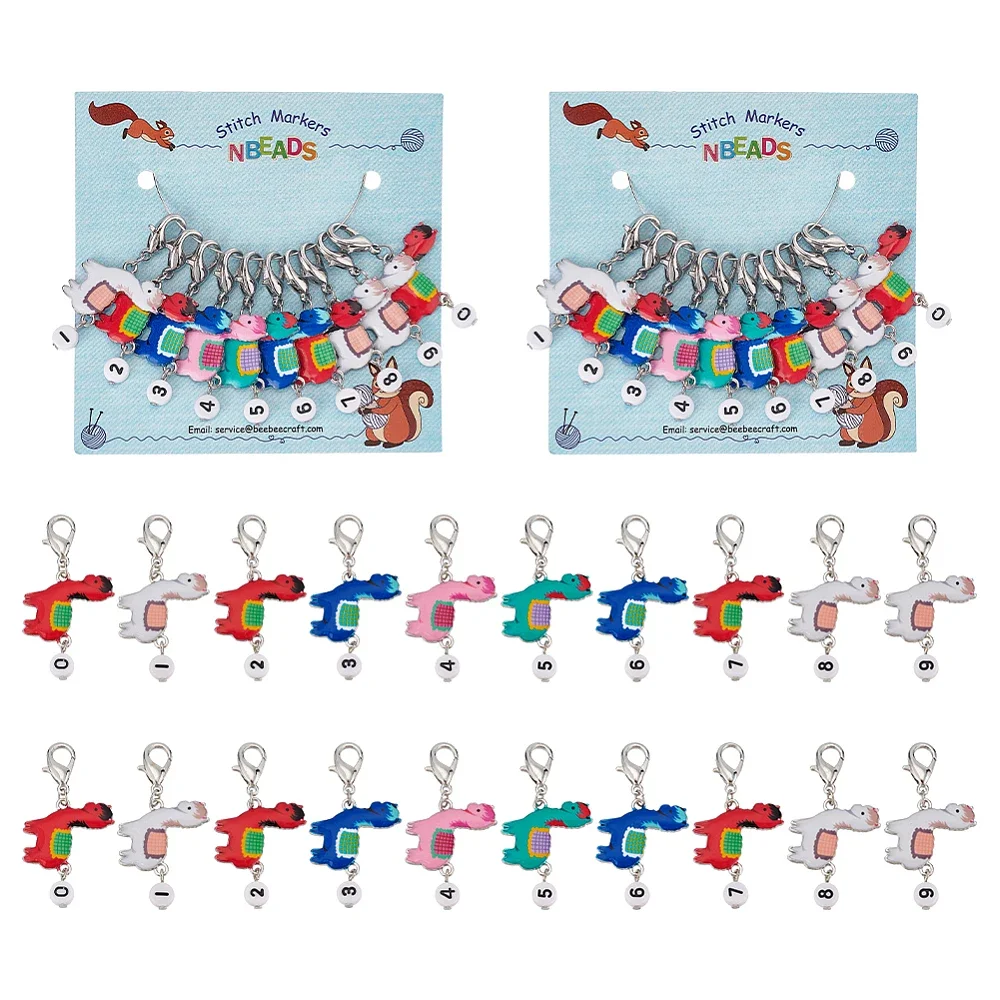 

20PCS Alloy Enamel Llama/Alpaca with Number Pendant Locking Stitch Markers Zinc Alloy Lobster Claw Clasps Stitch Marker Mixed