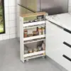 on Wheels Next to Fridge, Laundry Room Cart Between Washer and Dryer, Narrow Kitchen Cart for Small Spaces (White & Natural) 2