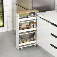 on Wheels Next to Fridge, Laundry Room Cart Between Washer and Dryer, Narrow Kitchen Cart for Small Spaces (White & Natural) 2