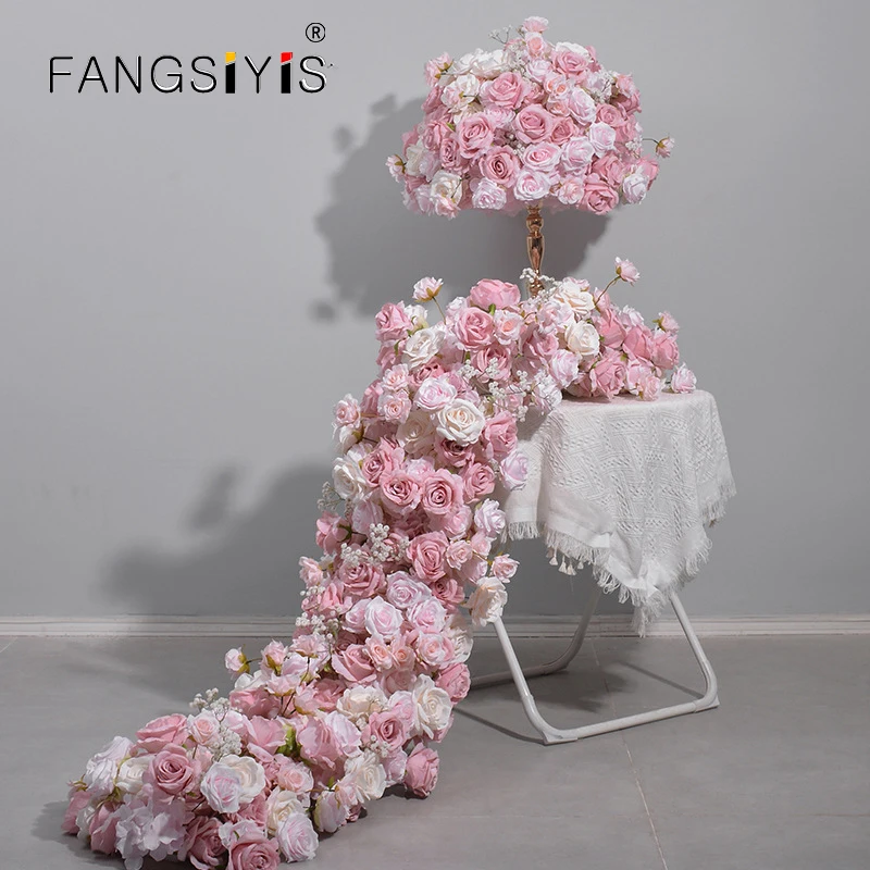 

Luxury Wedding Backdrop Decor Rose Floor Flower Runner Event Table Centerpieces Ball Pink Floral Strip Arrangement Party Props