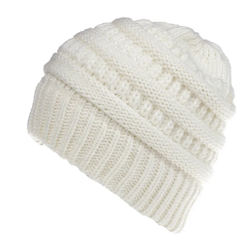 Berretto invernale da donna con foro superiore per palla da donna, berretto lavorato a maglia, cappello spesso da donna, berretti in maglia con teschio da donna_voghion.com