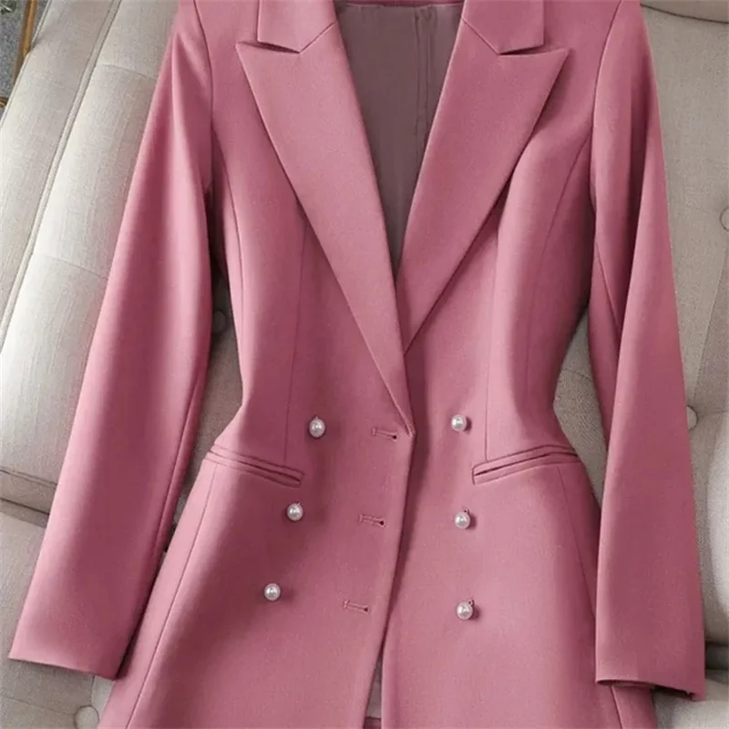 

High Quality Suit Jacket For Women Autumn 2023New Design Sense For Lady Spring Pearl Buckle Blazer Jacke Double Breasted Top