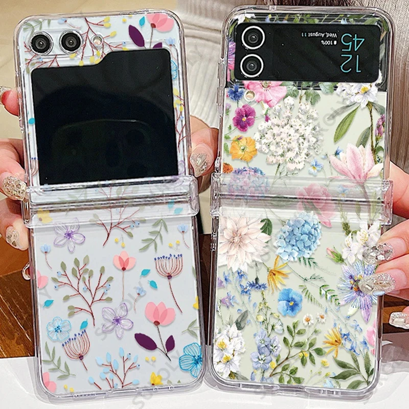 Elegant Floral Transparent Folding Phone Case - Hard Back Cover