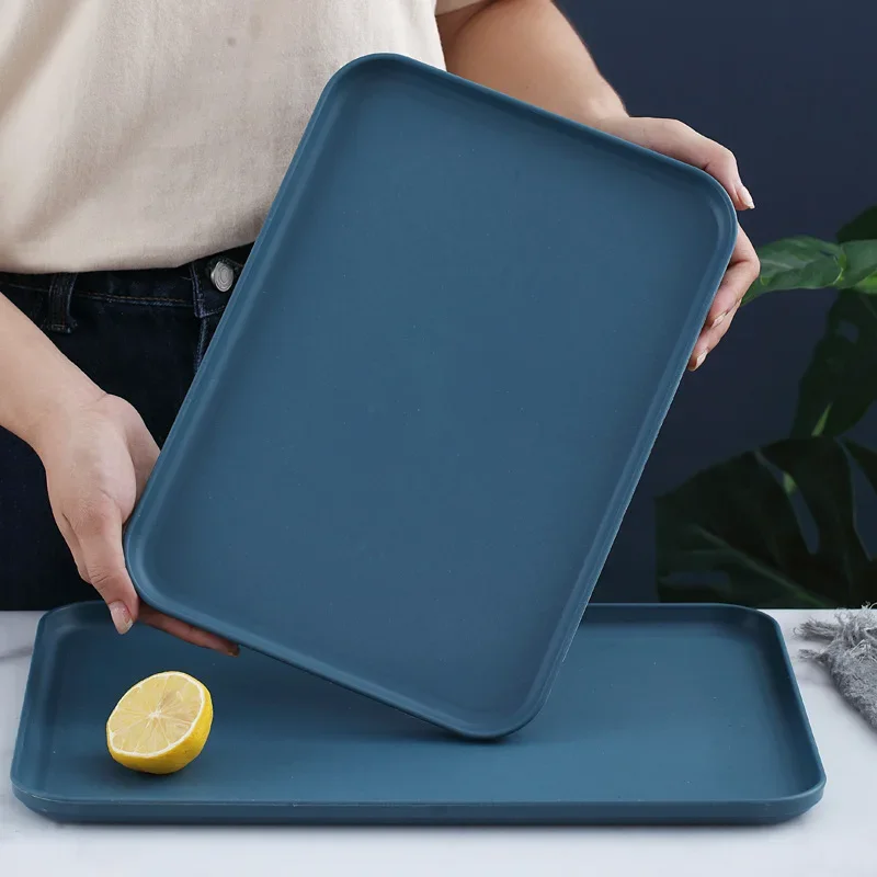 High Aesthetic Wheat Straw Plastic Tray Square Shape INS Style Home Use Fruit Tray Water Absorbent Main Course Dishwar