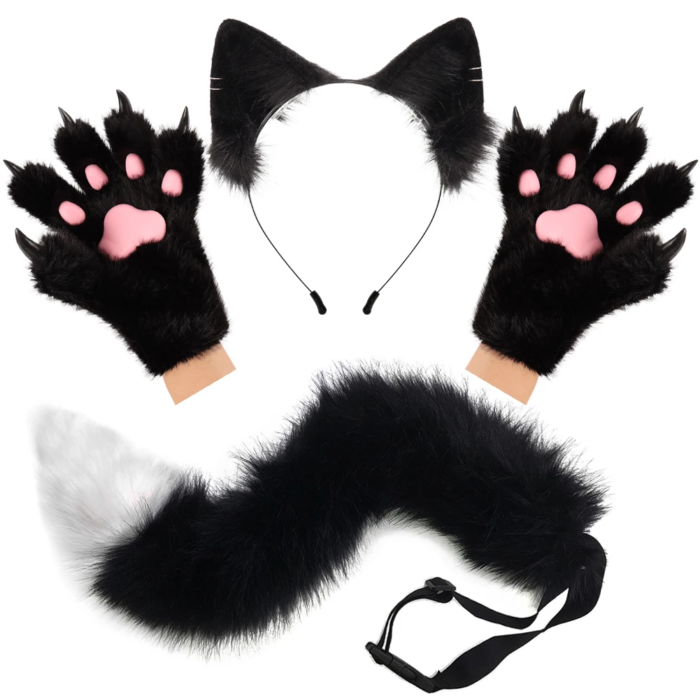 Costume Con Orecchie E Coda Da Gatto (Nero) Per Bambini E Adulti Taglia