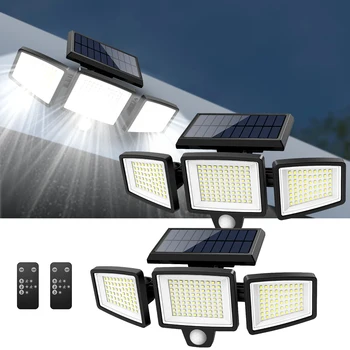 IP65Waterproof Triple Head Outdoor Solar Light, 210LED 2500LM Motion Sensor Safety Light for Porch, Garage, Yard Entrance, Patio 1